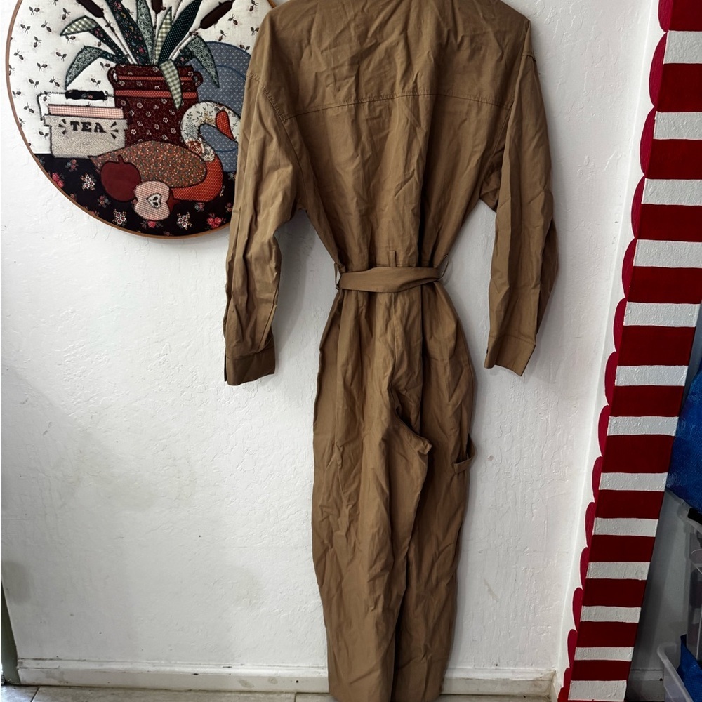 Zara Camel Tan Boiler Tie Jumpsuit NWT Small - Picture 5 of 5